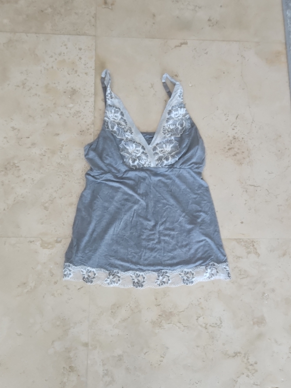 Soma Gray Chemise with White Lace Trim